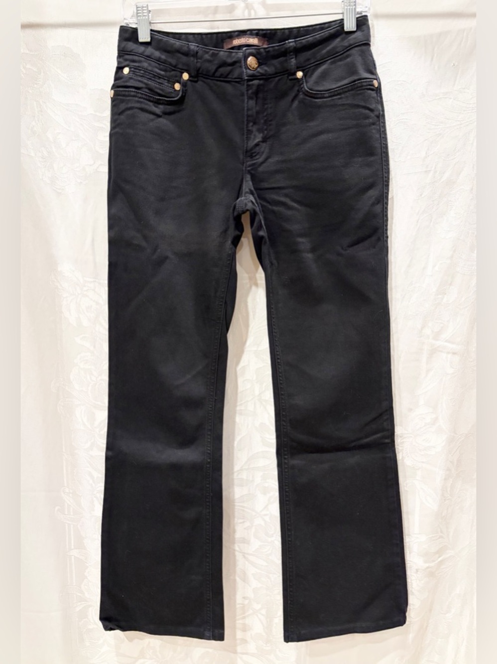 ROBERTO CAVALLI Black Stretch Mid-Rise Crop Boot Cut Jeans 40 26 Gold $300